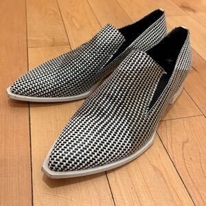 Vic Matie Black & White Woven Pointed-Toe Slip-On Flats